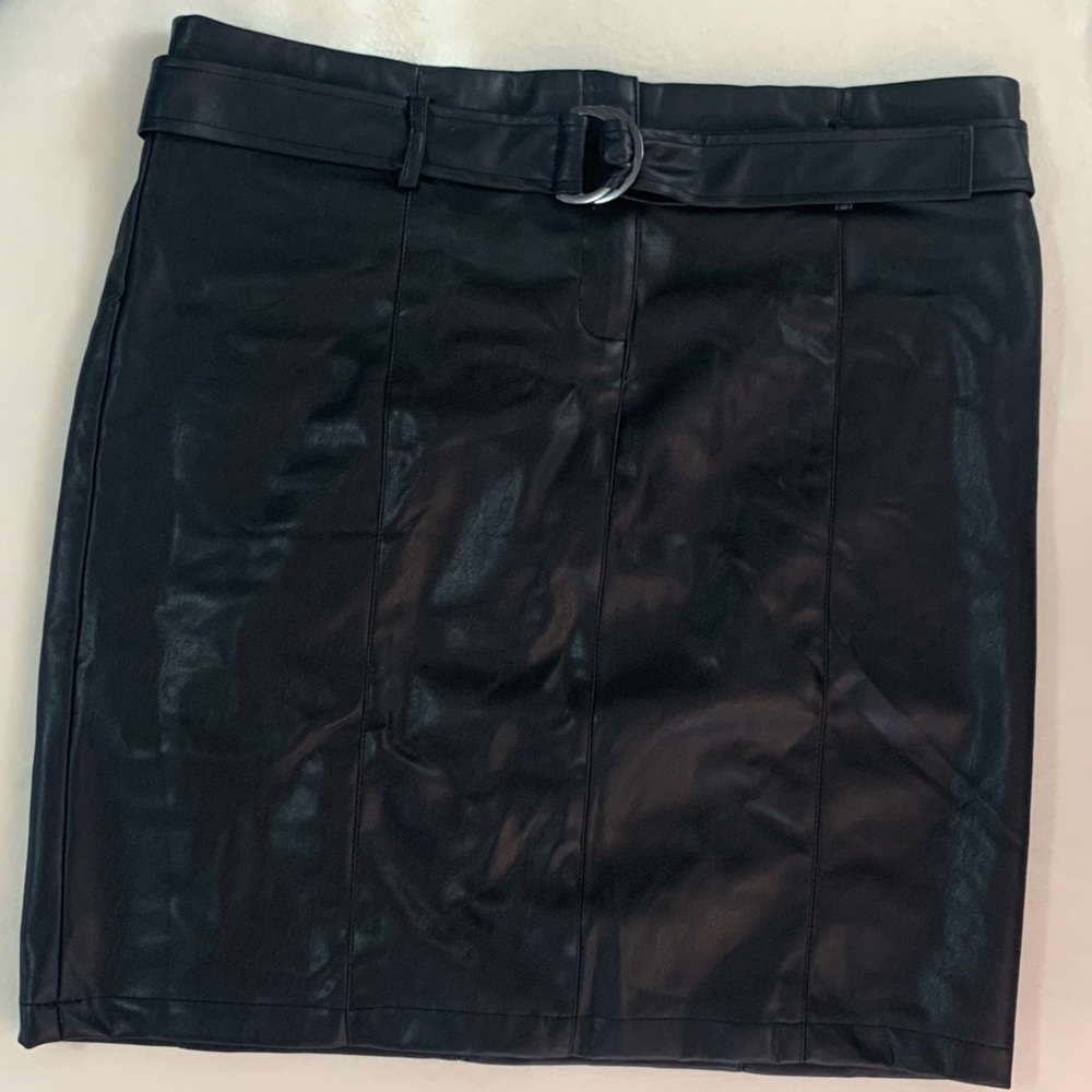 Adrienne Vittadini Faux Leather Belted Skirt